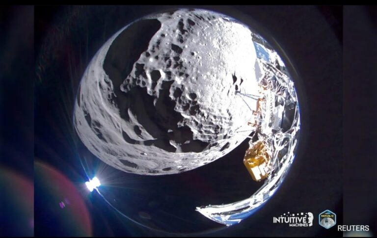 A US spacecraft is now tilted on its side after tipping over during its landing on the moon