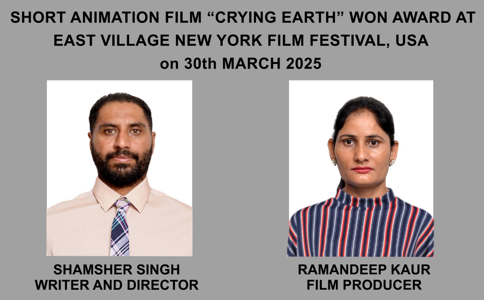 Short Animation Film ‘Crying Earth’ from Punjab, India Wins Award at the East Village New York Film Festival, USA. Crying Earth